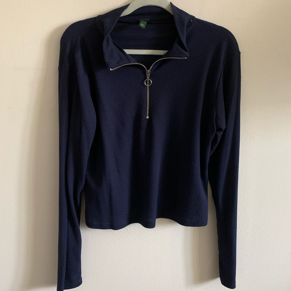 Waffle Quarter Zip Long Sleeve crop top